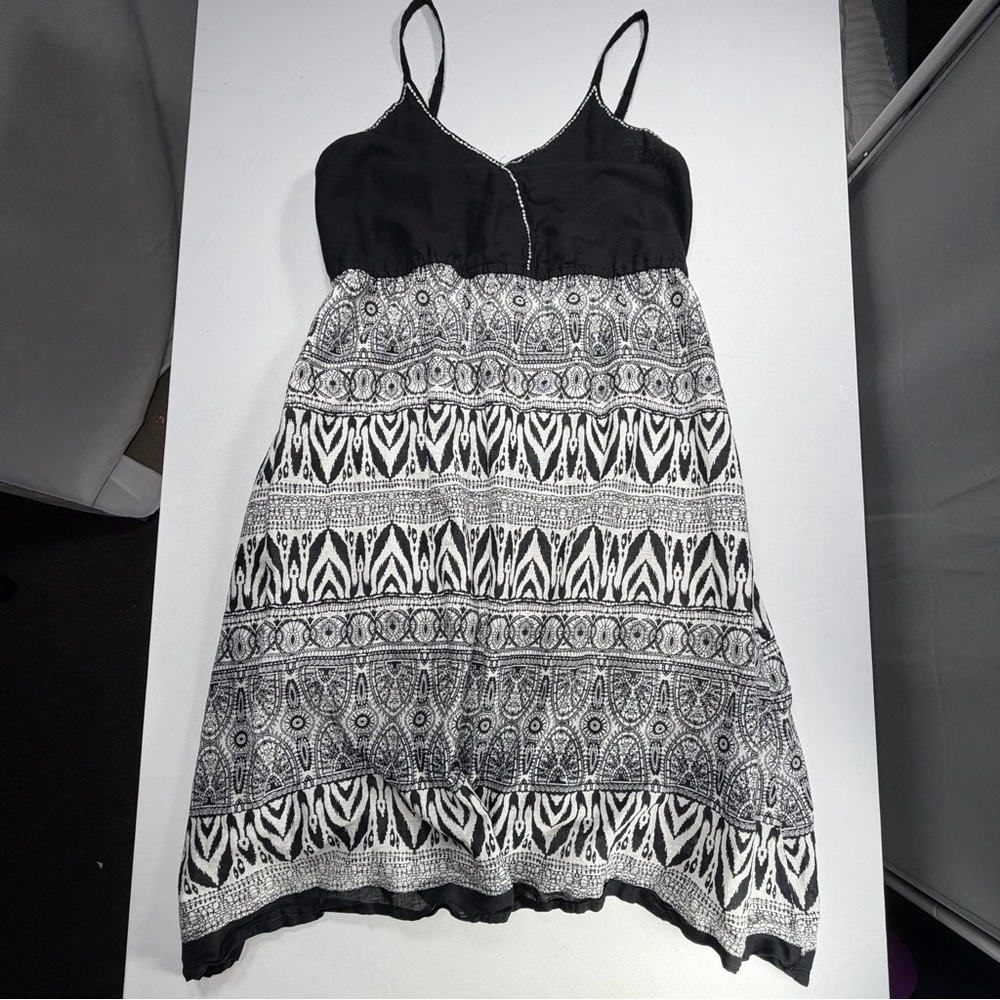 Raya Sun Sundress Black White Boho Festival Womens Large Flowy Cotton
